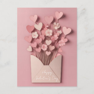 Papercut Heart and Flowers Valentine's Greeting Postcard