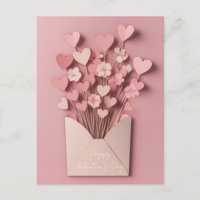 Papercut Heart and Flowers Valentine's Greeting Postcard (Front)