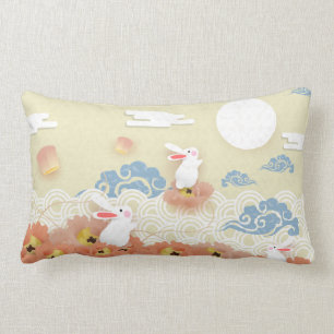 Papercut Mid Autumn Bunnies, Lotus, Moon Lumbar Cushion