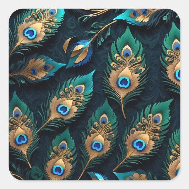 Papercut Peacock Feathers Pattern Square Sticker (Front)