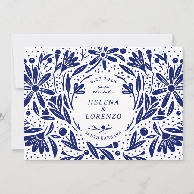 Papercut Rustic Flowers Navy Blue Save The Date (Front)