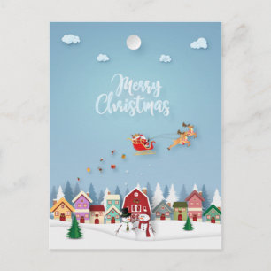 Papercut Santa Red Barn Snowmen Christmas Postcard
