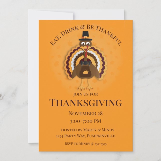 Papercut Turkey Pilgrim Thanksgiving Invitation (Front)