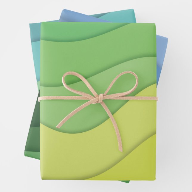 Papercut waves, colourful abstract design wrapping paper sheet (In situ)