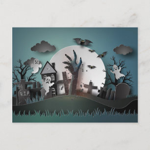 Papercut Zombie Graveyard & Ghosts Postcard