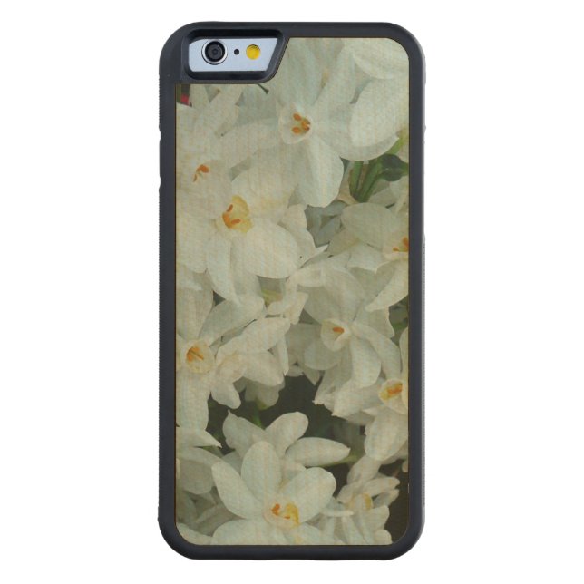 Paperwhite Narcissus Delicate White Flowers Carved Wood iPhone Case (Back)