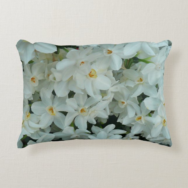 Paperwhite Narcissus Delicate White Flowers Decorative Cushion (Front)