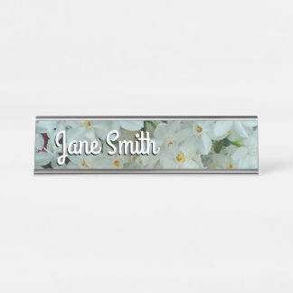Paperwhite Narcissus Delicate White Flowers Desk Name Plate