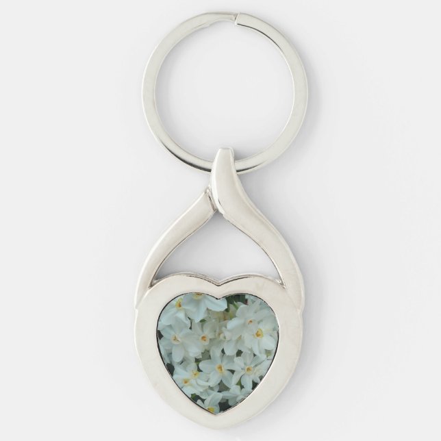 Paperwhite Narcissus Delicate White Flowers Key Ring (Front)