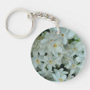Paperwhite Narcissus Delicate White Flowers Key Ring