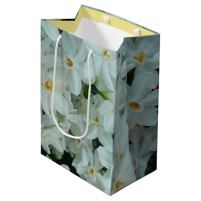 Paperwhite Narcissus Delicate White Flowers Medium Gift Bag (Front Angled)