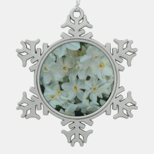Paperwhite Narcissus Delicate White Flowers Snowflake Pewter Christmas Ornament