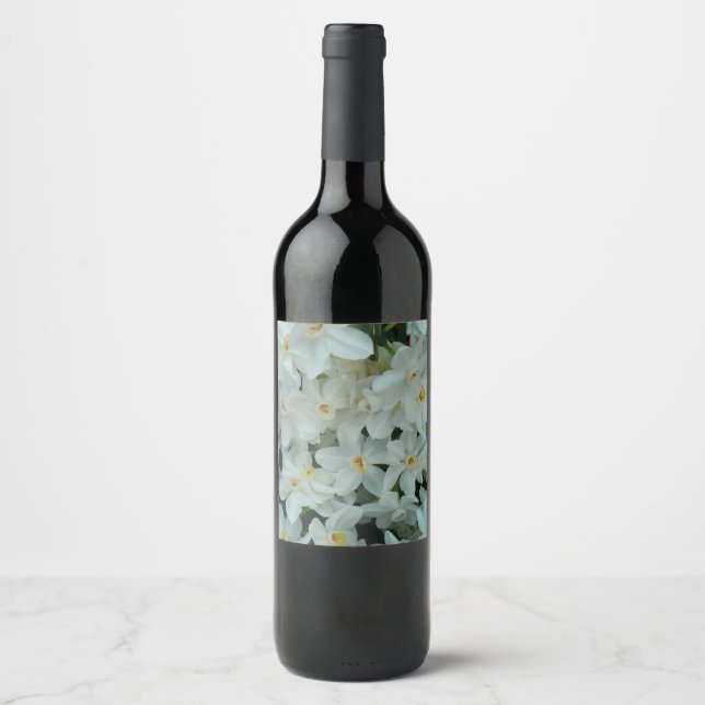 Paperwhite Narcissus Delicate White Flowers Wine Label (Front)