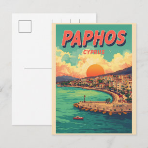 Paphos beach sunset, Cyprus touring souvenir gifts Holiday Postcard