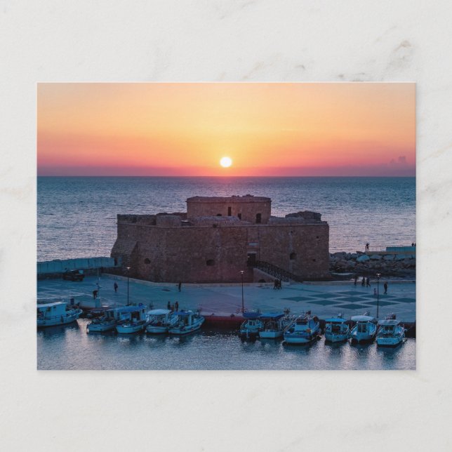 Paphos Castle at sunset, drone view Postcard (Front)