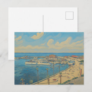 Paphos Castle & Harbour, watercolour style Postcard