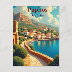 Paphos Cyprus vintage travel illustration Postcard