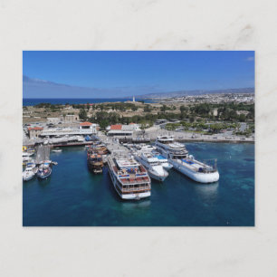 Paphos harbour drone view with lighthouse  postcard