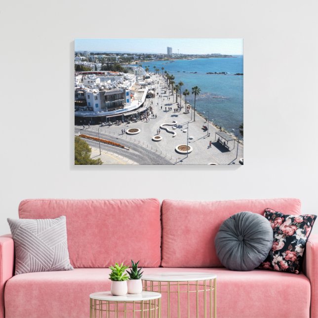 Paphos Sea Front Walk by drone Canvas Print (Insitu(LivingRoom))