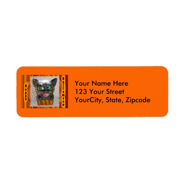 Papier Mache Halloween Cat Address Label (Front)