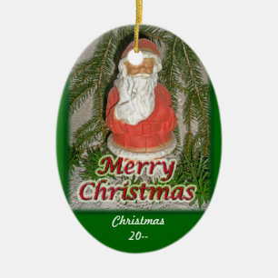 Papier Mache Red Coated Santa Personalise Year Ceramic Tree Decoration