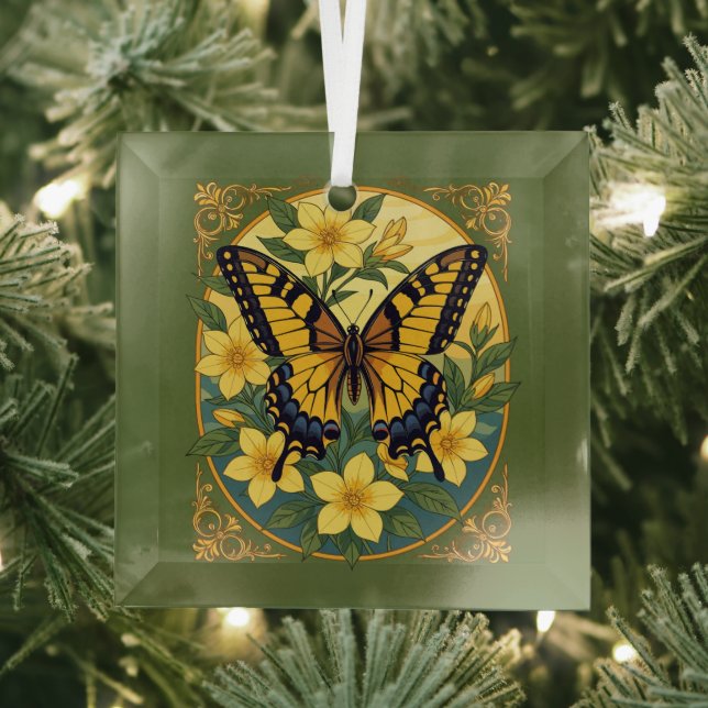 Papilio glaucus Butterfly With Yellow Jasmine Glass Tree Decoration (Insitu)