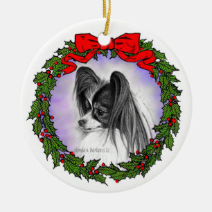 Papillion Dog Art by Glenda S. Harlan on a Ceramic Tree Decoration