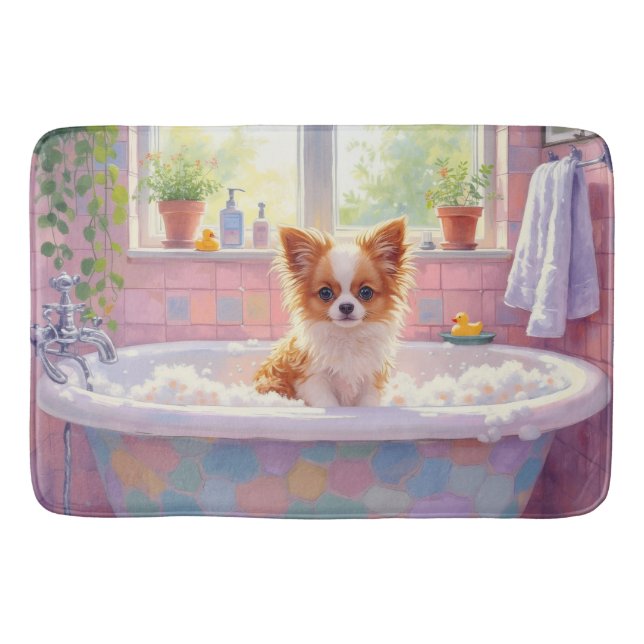 Papillon Bath Time Cute Bathroom Decor Mat (Front)