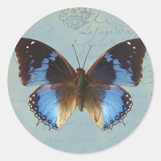 Papillon bleu classic round sticker (Front)