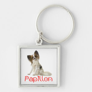 Papillon Brown and White Puppy Dog Red Love Key Ring