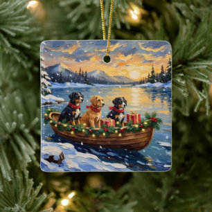 Papillon Christmas Boat Holiday Ceramic Ornament