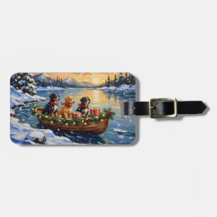 Papillon Christmas Boat Holiday Luggage Tag