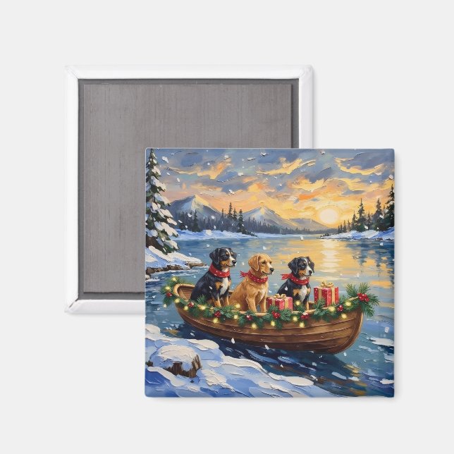 Papillon Christmas Boat Holiday Magnet (Front/Back)