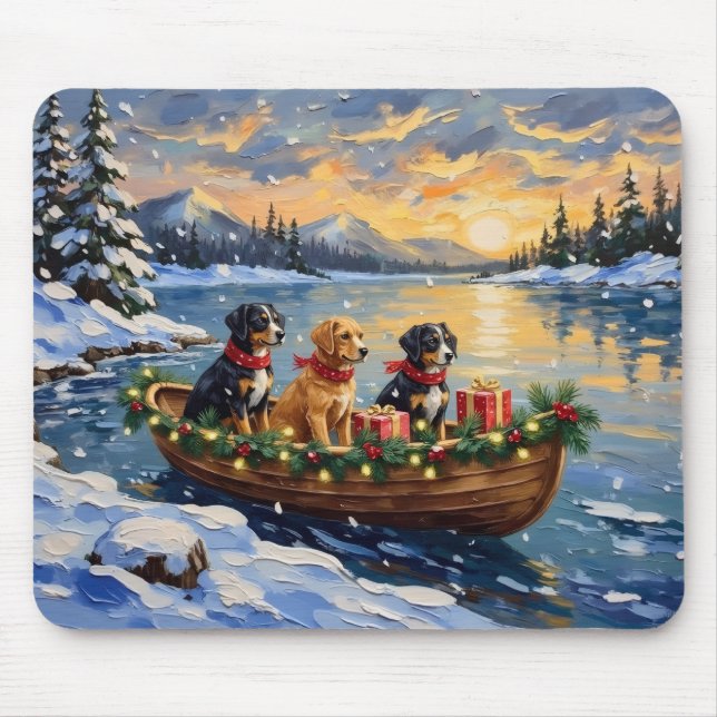 Papillon Christmas Boat Holiday Mouse Pad (Front)