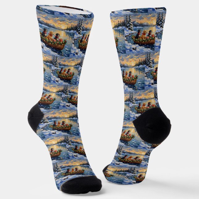 Papillon Christmas Boat Holiday Socks (Angled)