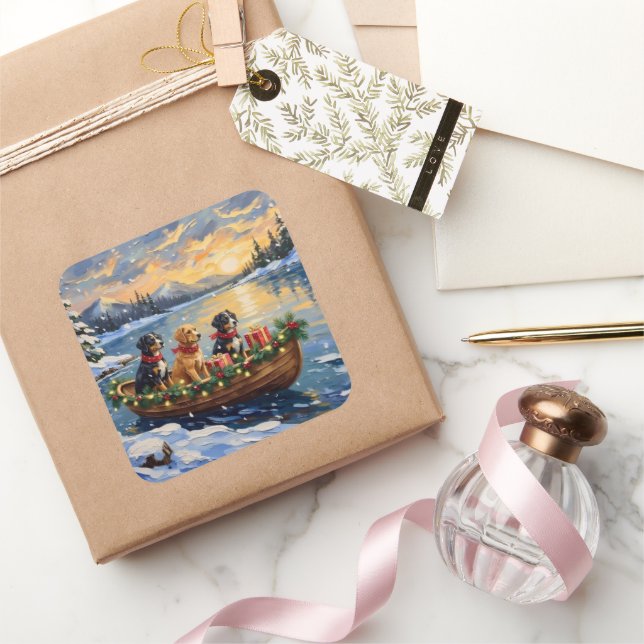 Papillon Christmas Boat Holiday Square Sticker (Gifting)