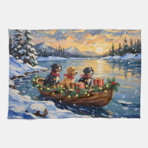 Papillon Christmas Boat Holiday Tea Towel