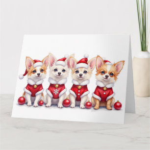 Papillon Christmas Dress Santa Hat Card