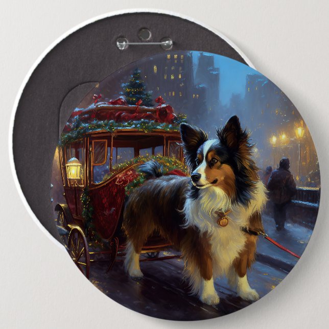 Papillon Christmas Festive Season 6 Cm Round Badge (Front & Back)