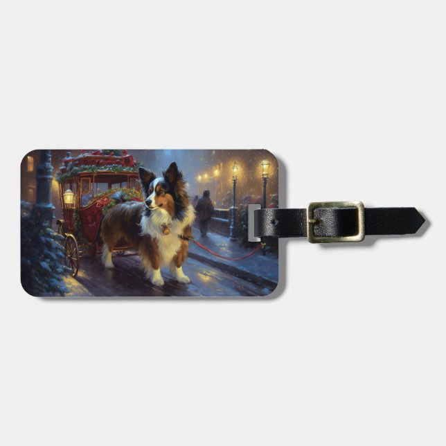 Papillon Christmas Festive Season Luggage Tag (Front Horizontal)