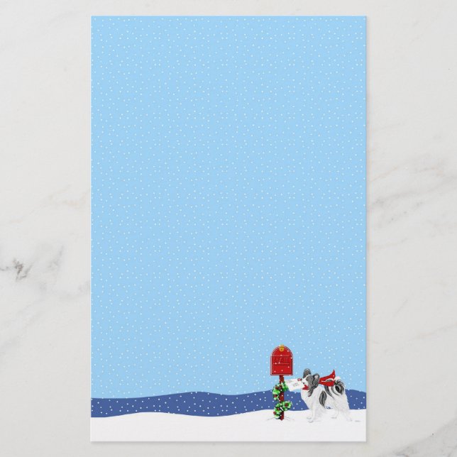 Papillon Christmas Mail Blk Wht Stationery (Front)