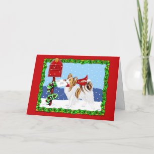 Papillon Christmas Mail Sable Holiday Card
