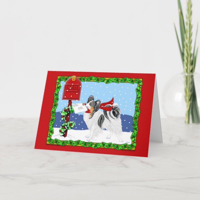 Papillon Christmas Mail Tri Colour Holiday Card (Front)