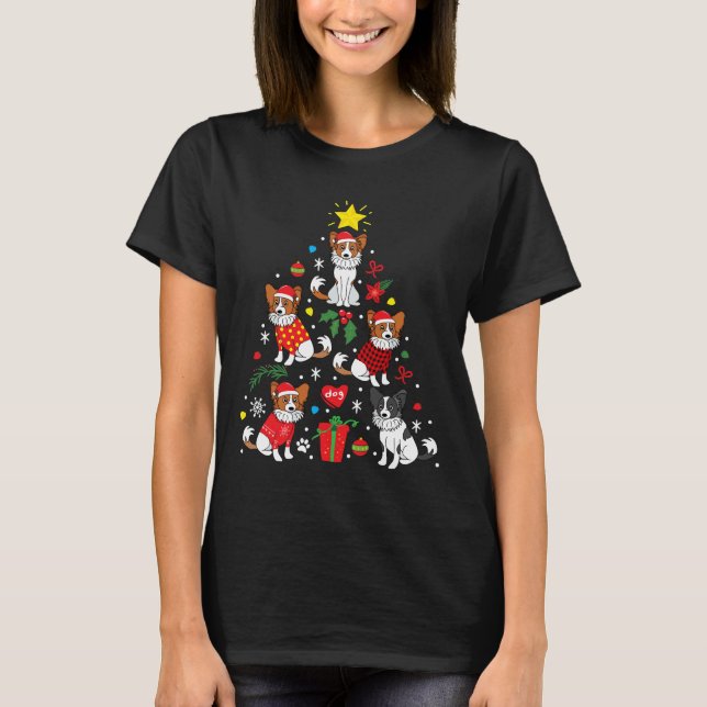 Papillon Christmas Ornament Tree T-Shirt (Front)