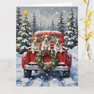 Papillon Christmas Red Truck Holiday Card
