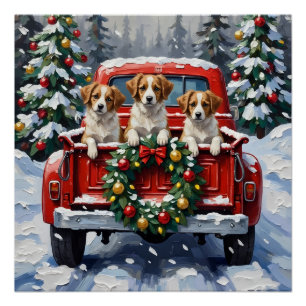 Papillon Christmas Red Truck Holiday Poster