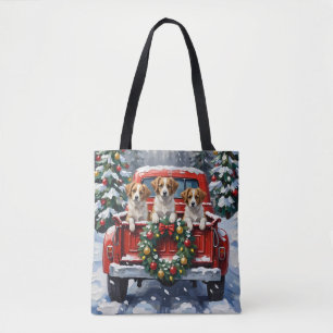Papillon Christmas Red Truck Holiday Tote Bag