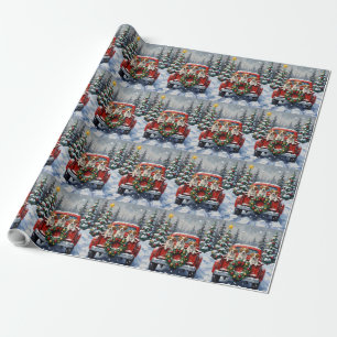 Papillon Christmas Red Truck Holiday Wrapping Paper