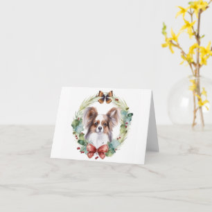 Papillon Christmas Wreath Festive Pup Card