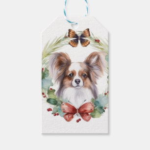 Papillon Christmas Wreath Festive Pup Gift Tags